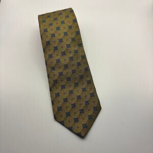 Brooks Brothers 346 Silk Tie Gold Blue Geometric Pattern Mens Necktie